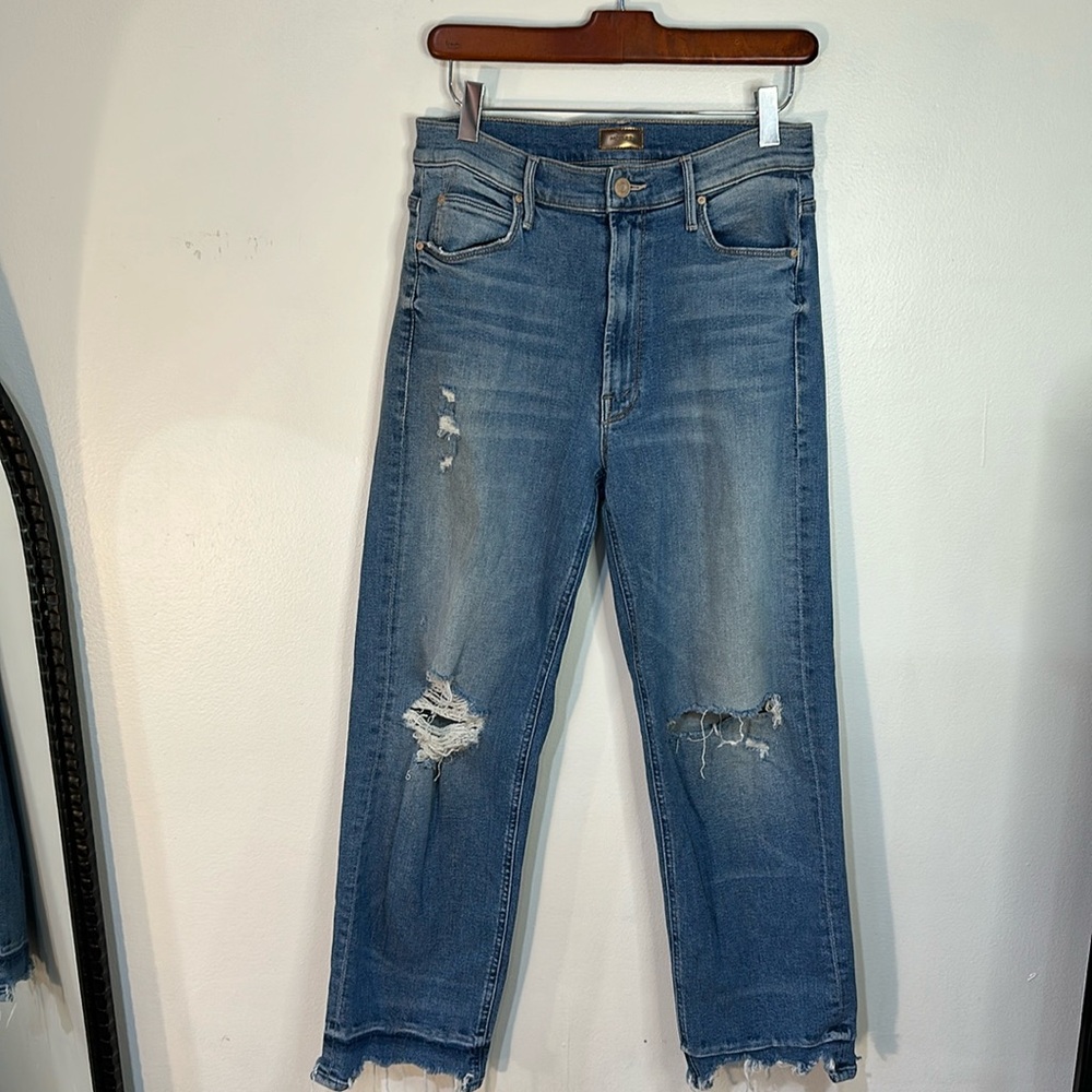 Mother maverick chew high waisted destroyed distressed raw hem jean 28